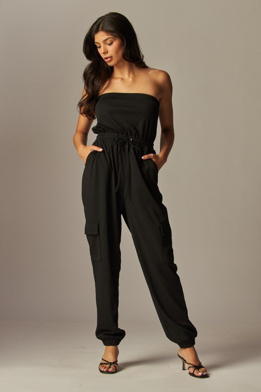 Black Cargo Jogger Jumpsuit