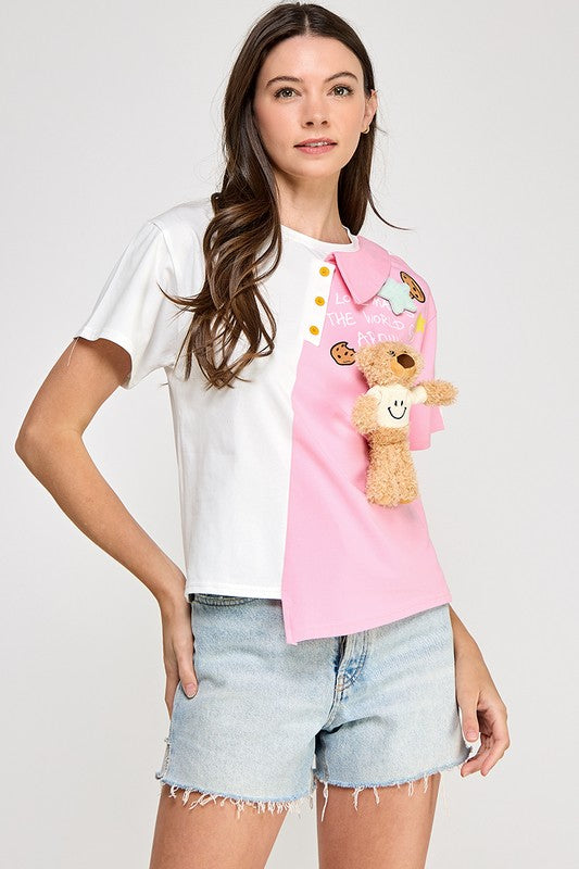 Pink Unbalance Bear Shirt