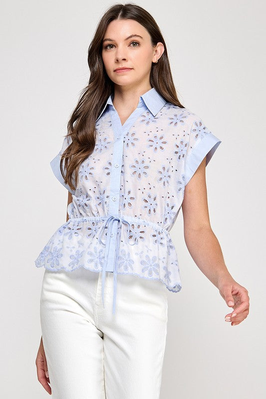 Blue Detail Keyhole Shirt