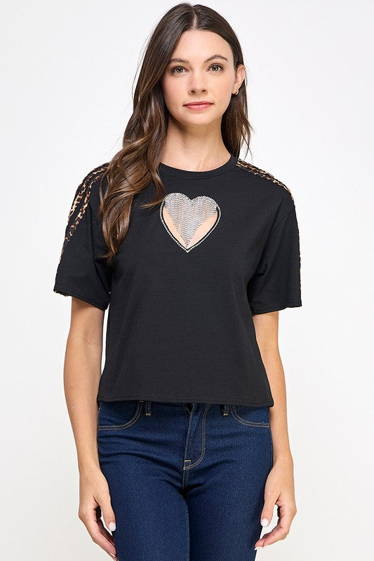 Black Heart in Rhinestone T- Shirt