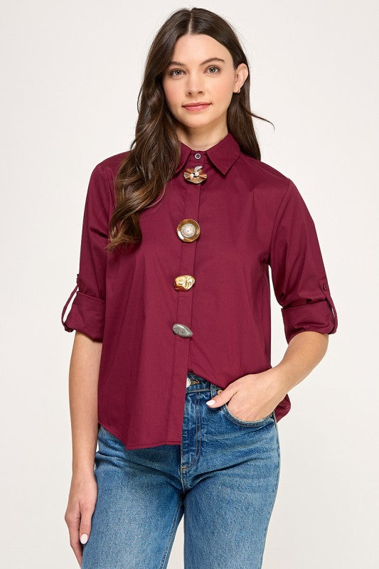 Burgundy Big Bottons Shirt