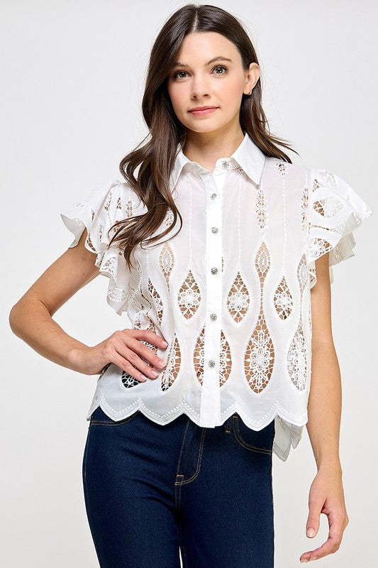 White Lace Button Down Shirt