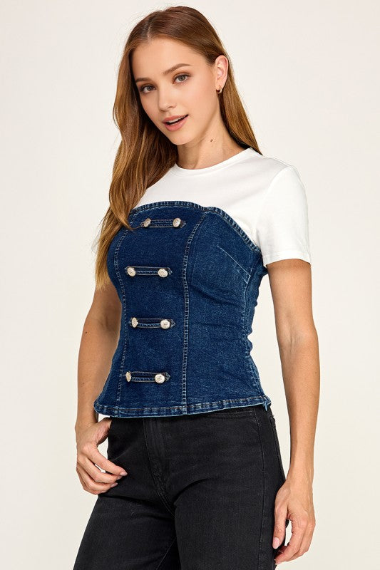 Pre-orderJuly 6 Dark Denim Corset T- Shirt