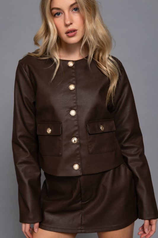 Pre-order July 13 Faux Leather Brown Jacket