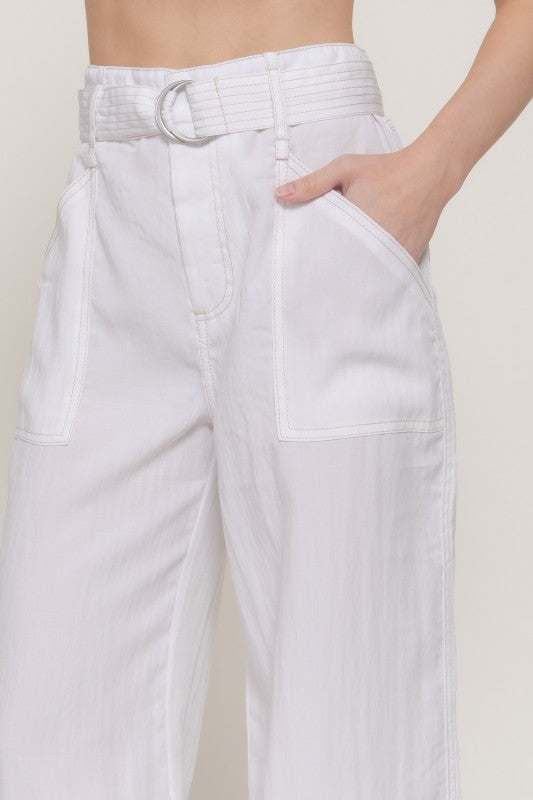 White Woven Wide Leg Pant (No Spandex)