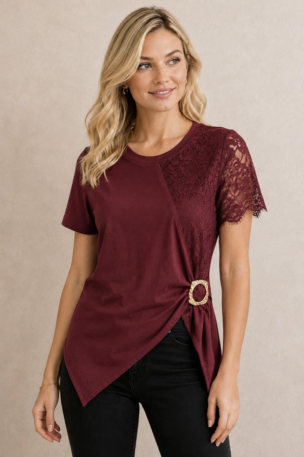 Wine Asymmetric Shirt