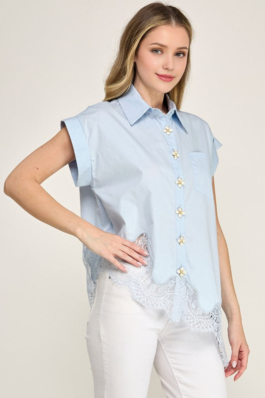 Pre-order June 15 Blue Lace Asymmetric Shirt