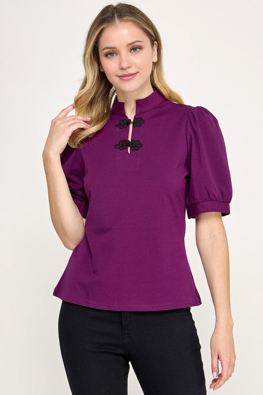 Pre-order Sept 21 Purple Puffed Sleeve Mandarin Top