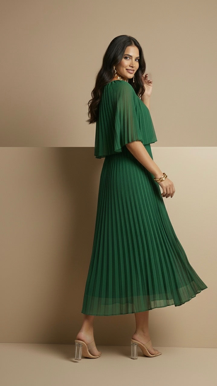 Green Cape Midi Dress