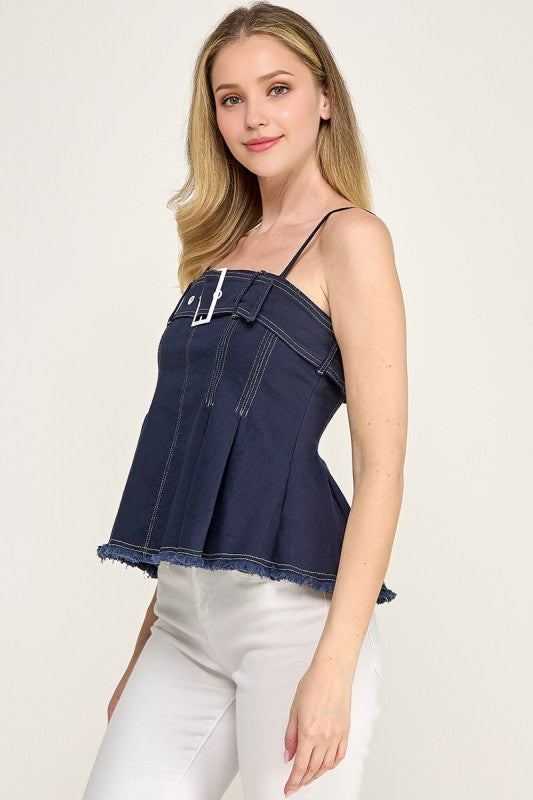Navy Stitchin Peplum Top