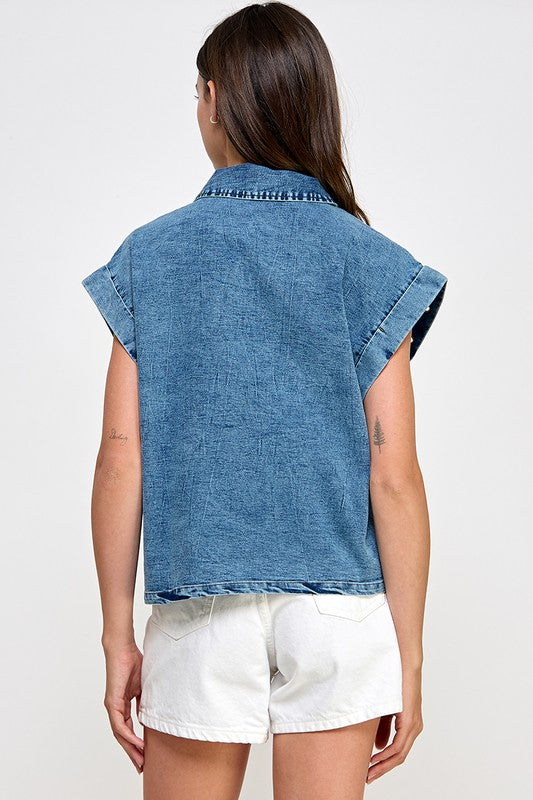 Striping Collar Denim Shirt