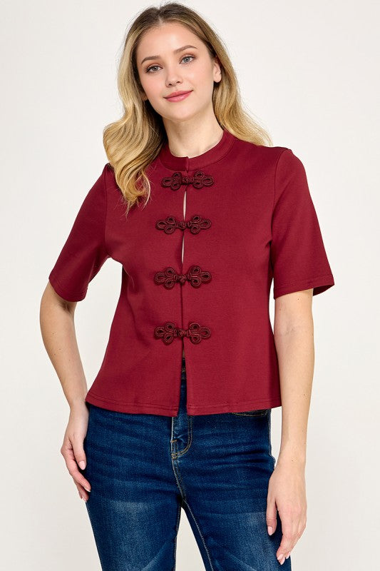 Pre-order Oct 12 Burgundy Mandarin Peplum top