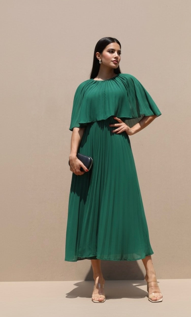 Green Cape Midi Dress