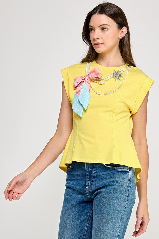 Yellow Ribbon Peplum Shirt