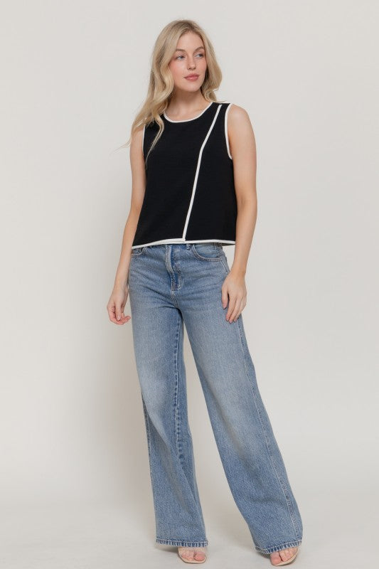 Woven Black Contrasting Edge Top