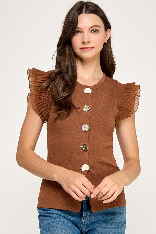 Ruffle Sleeve Knit Shirt