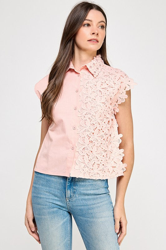 Pink Lace Detail Top