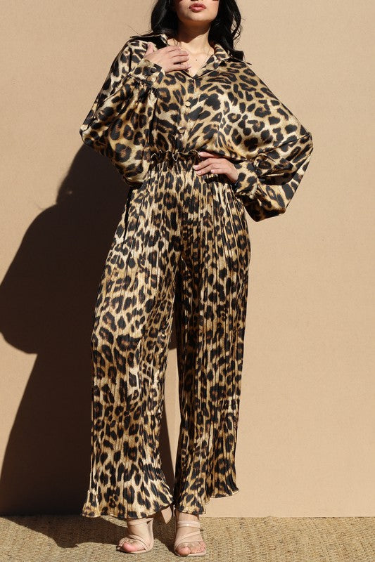 Leopard Oversized Satin Top & Pant Set