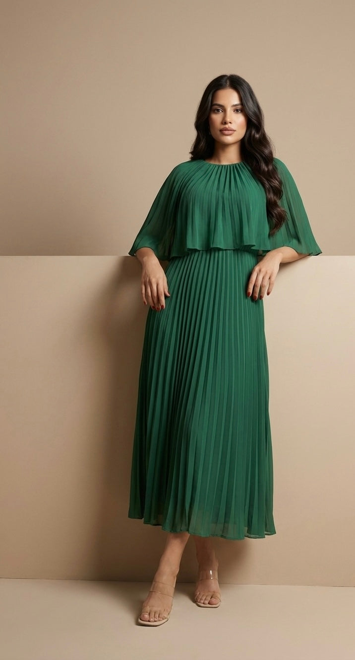 Green Cape Midi Dress
