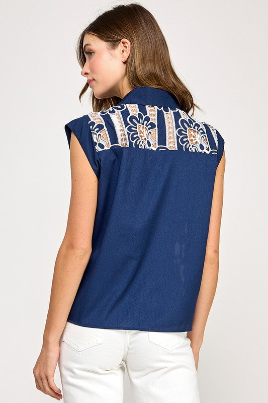 Navy Crochet Top