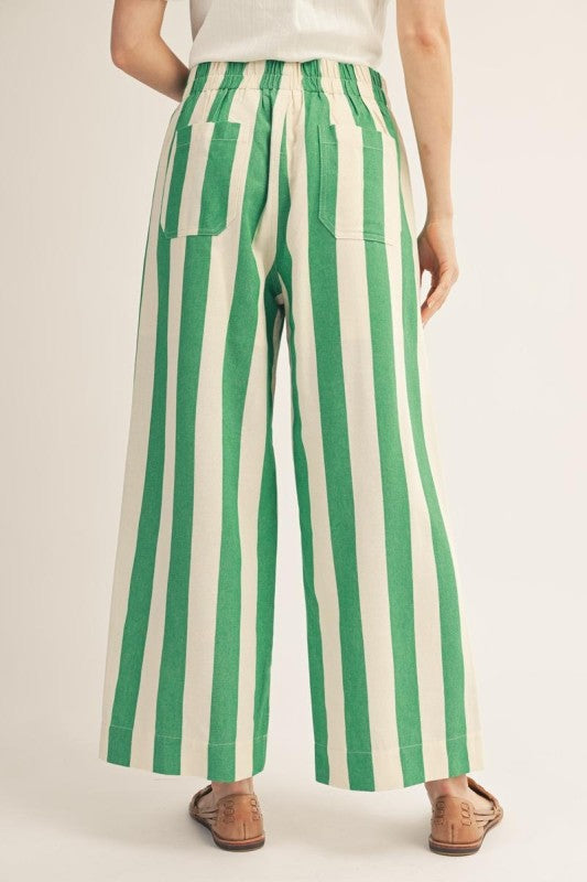 Green High Waist Wide Leg Stripe Pants