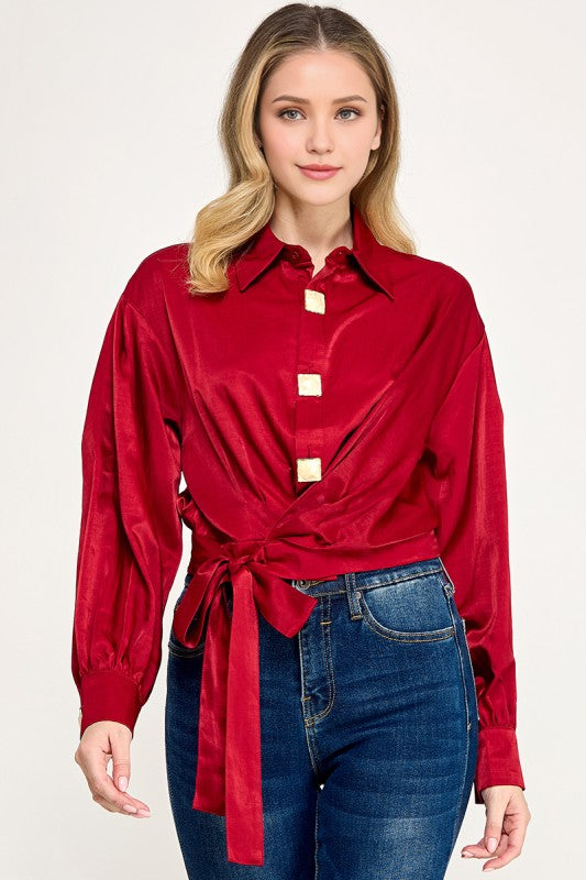 Pre-order Nov 2 Red Wrap Satin Blouse