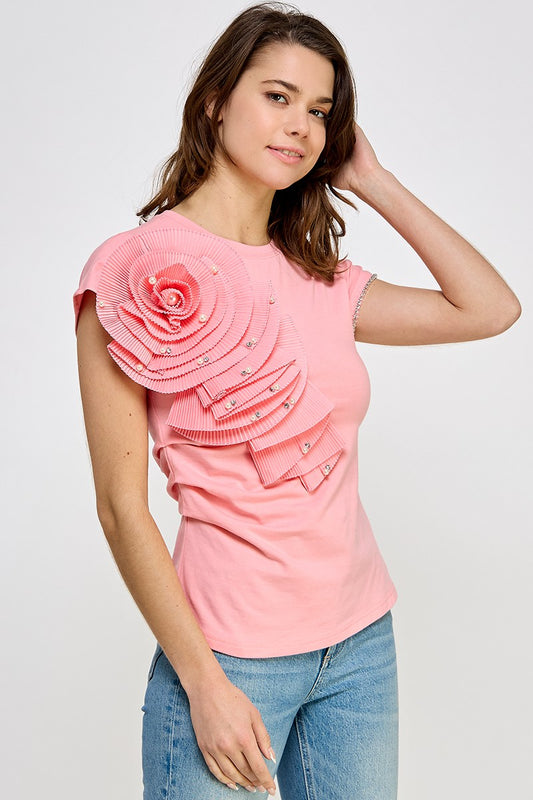 Pink Flower Detail Shirt