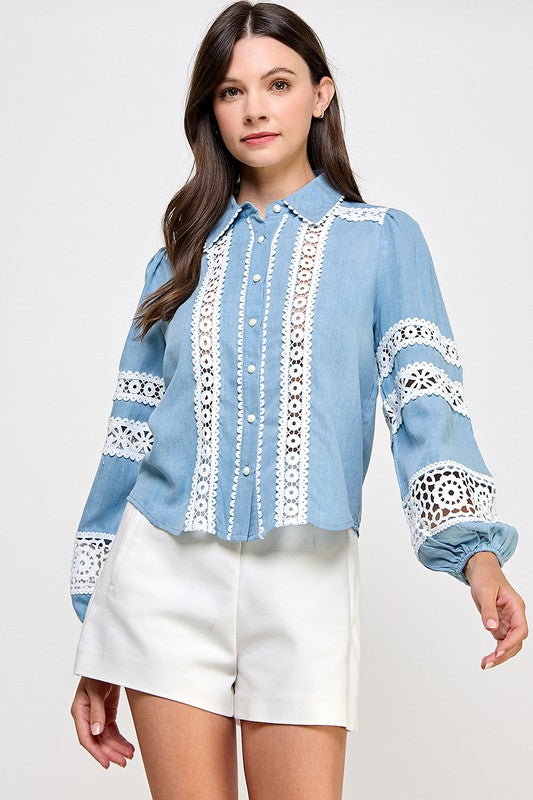 Lace Light Denim Shirt