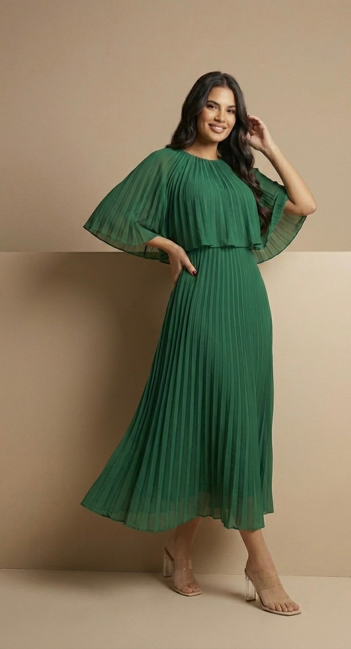 Green Cape Midi Dress