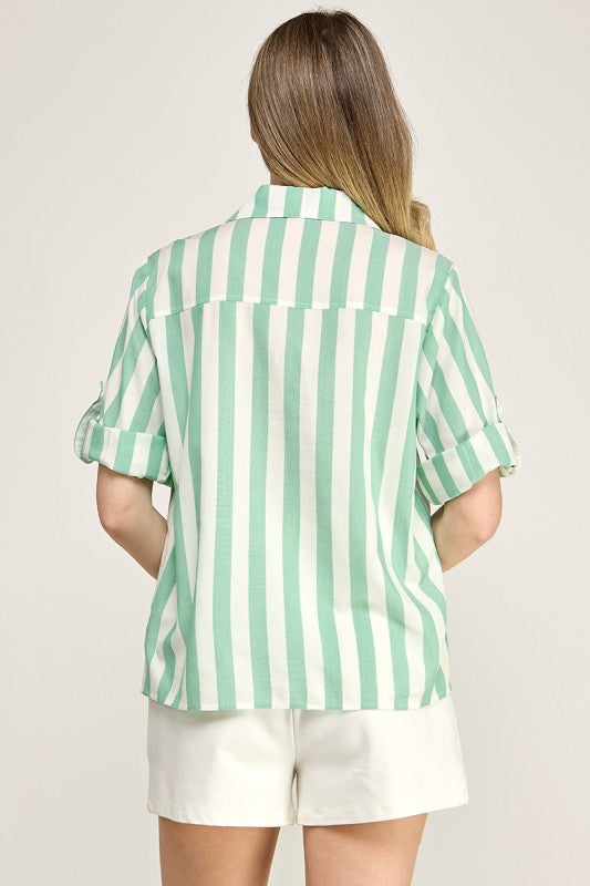 Mint Vertical Stripe Shirt