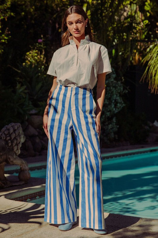 High Waisted Wide Leg Stripe Pant