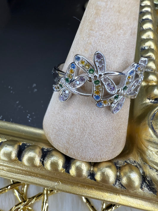 925 Sterling Silver Dragonflies Ring