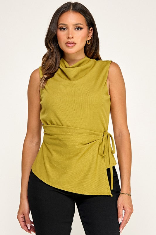 Pre-order July 18 Citron Waist Tie Mock Neck Top