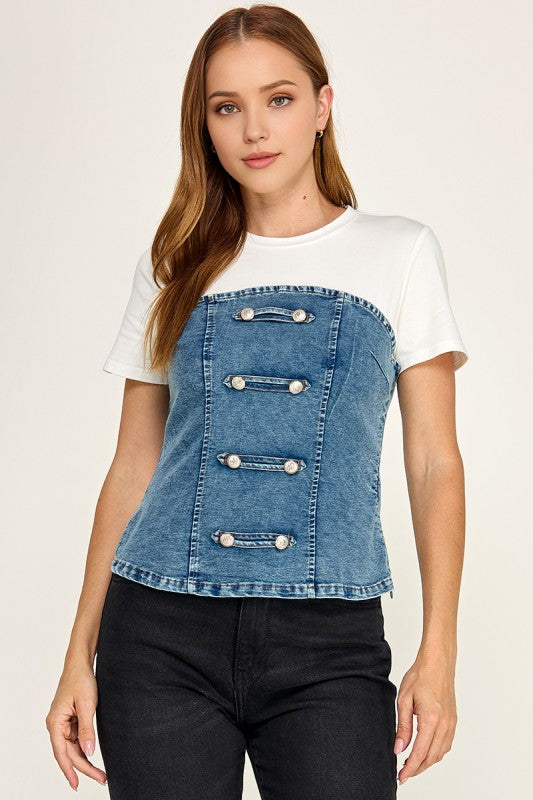 Pre-orderJuly 6 Light Denim Corset T- Shirt