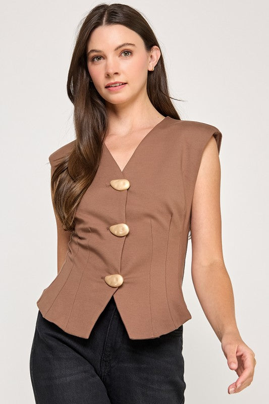 Brown Big Buttons Vest