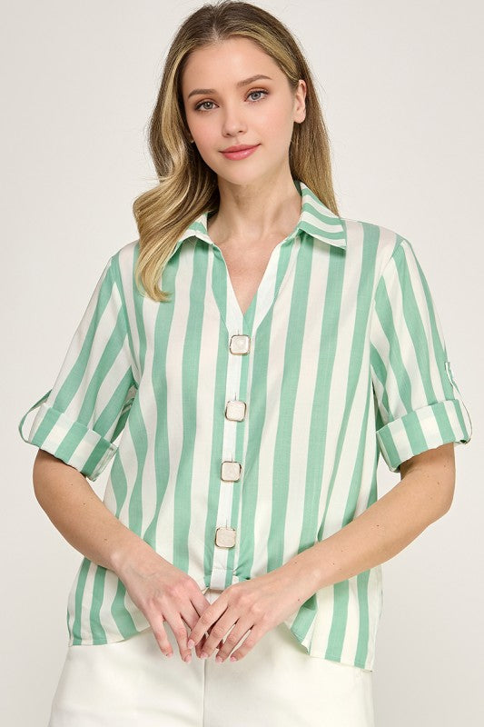 Mint Vertical Stripe Shirt