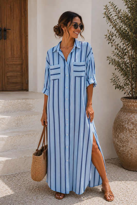 🇮🇹 Blue/Navy Linen One Size Dress