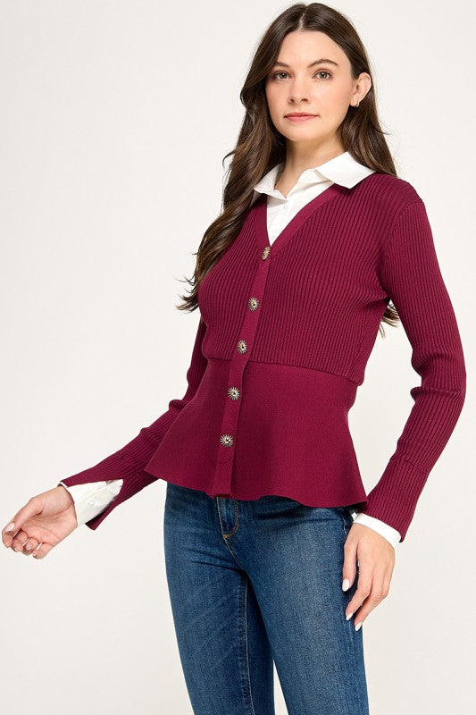 Pre-order Dic 3 Burgundy Long Sleeve Knit Shirt