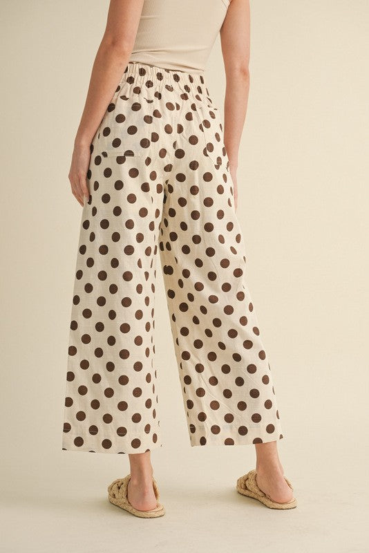 Pre-order JANUARY Polka Dot Wide Leg Pant Ivory/Brown (Leer descripción)