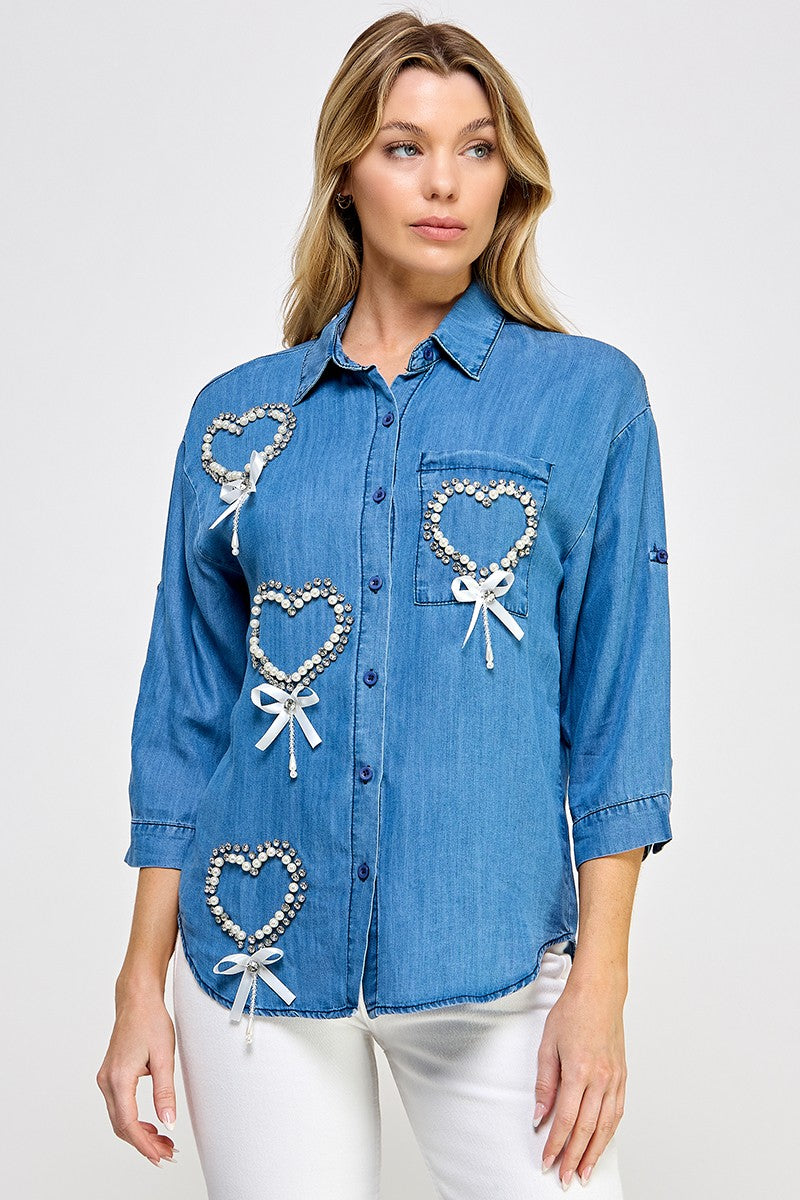 Dark Denim Hearts & Bow Shirt