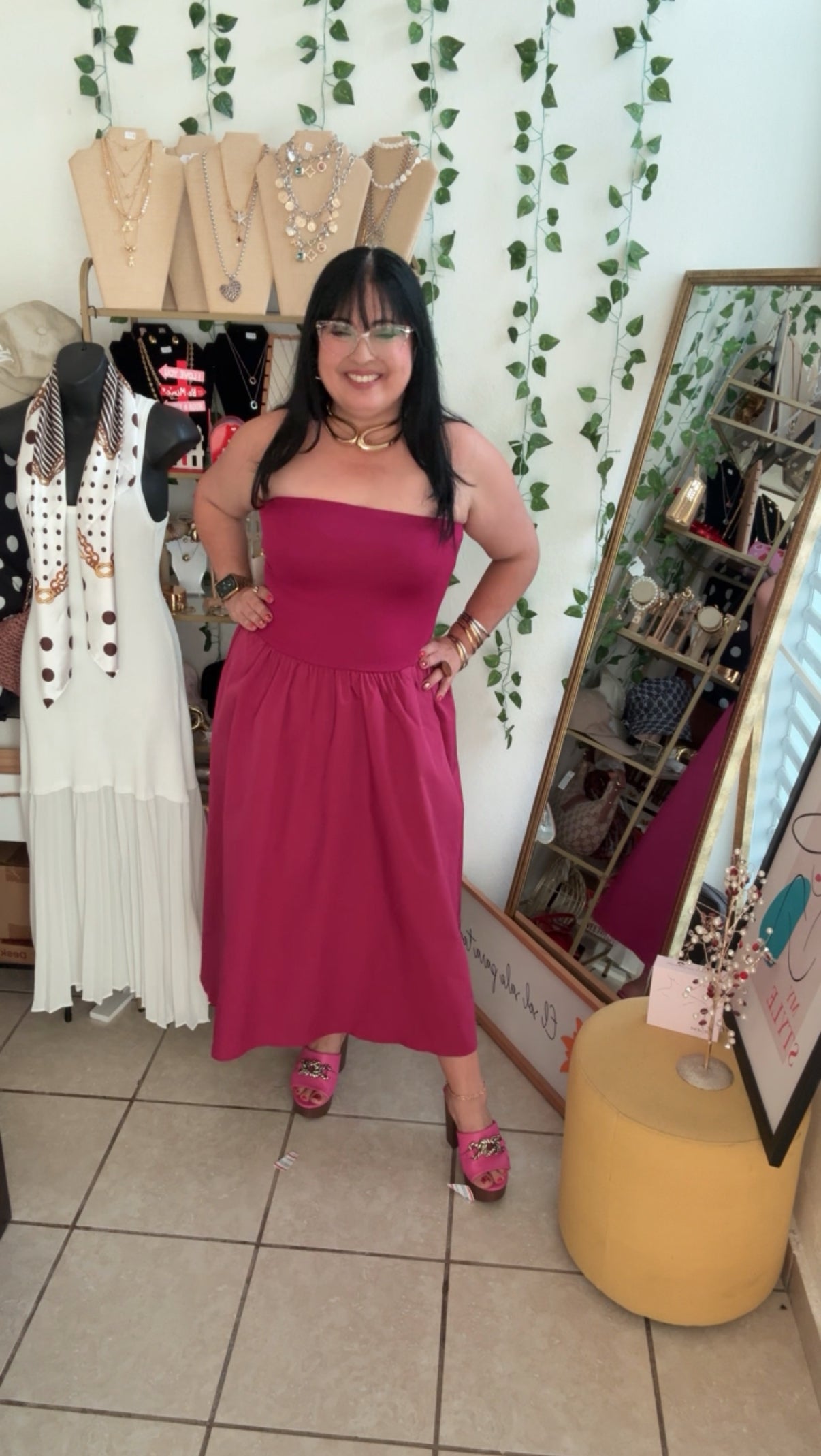 Fuchsia Strapless Midi Dress