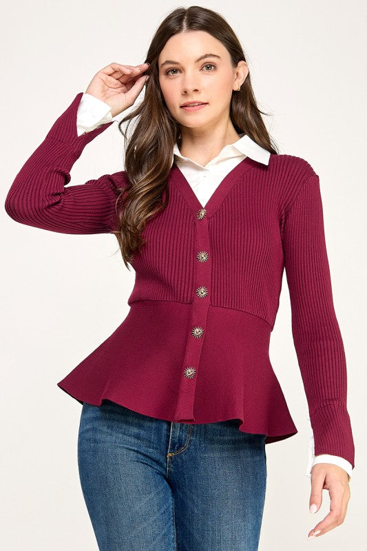 Pre-order Dic 3 Burgundy Long Sleeve Knit Shirt