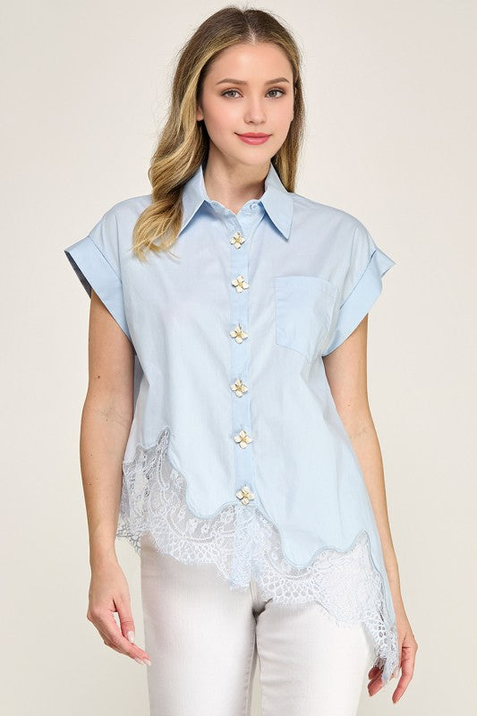 Pre-order June 15 Blue Lace Asymmetric Shirt