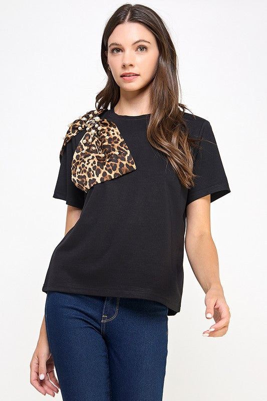 Animal Print Bow T- Shirt