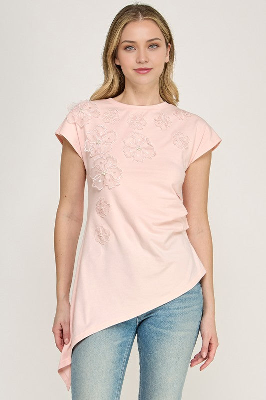 Pink Asymmetric T-Shirt