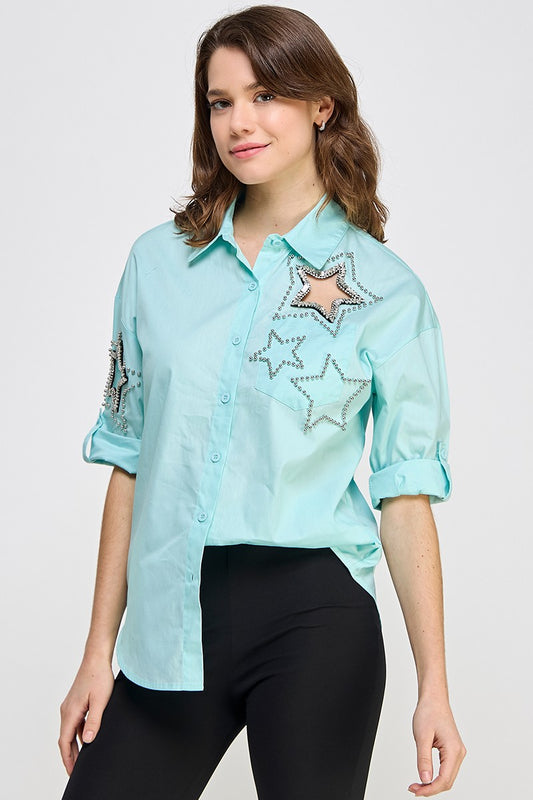 Mint Stars Rhinestone detail