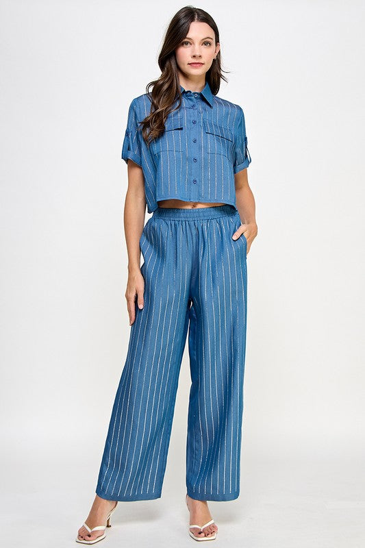 Rhinestone Stripe Shirt & Pant Set