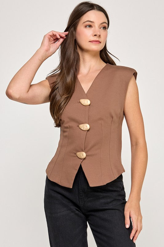 Brown Big Buttons Vest