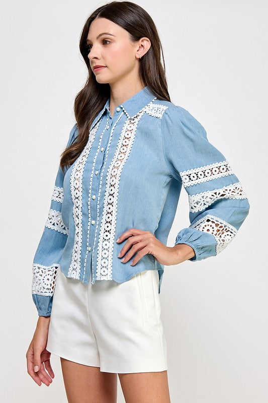 Lace Light Denim Shirt