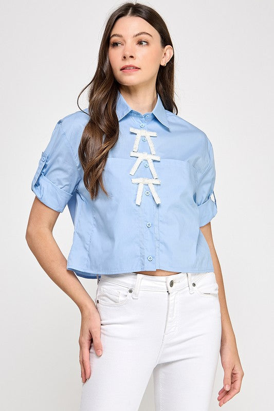 Blue Ribbon Detail Shirt